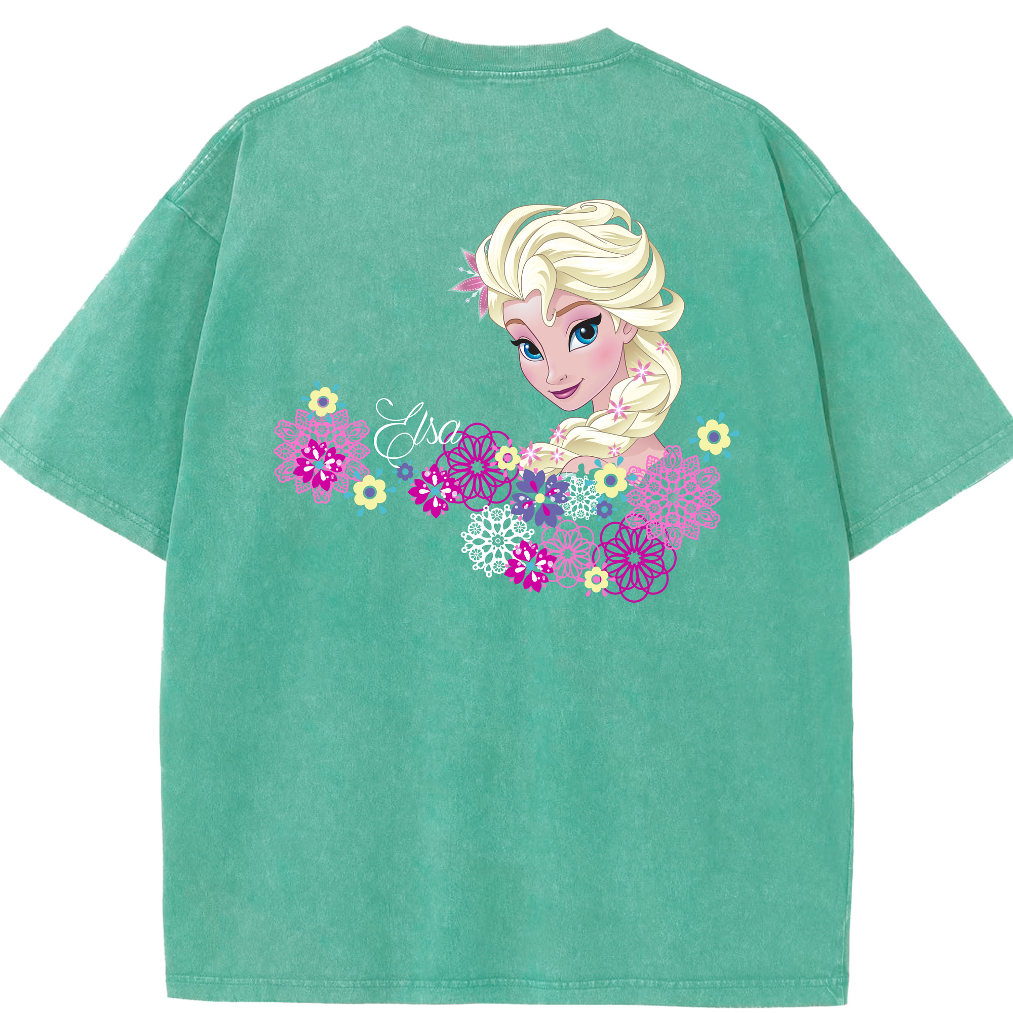 （画像用） アナと雪の女王 アンナ エルサ Frozen Anna Elsa 綿100% ヴィンテージ風 半袖Tシャツ（背面プリント）